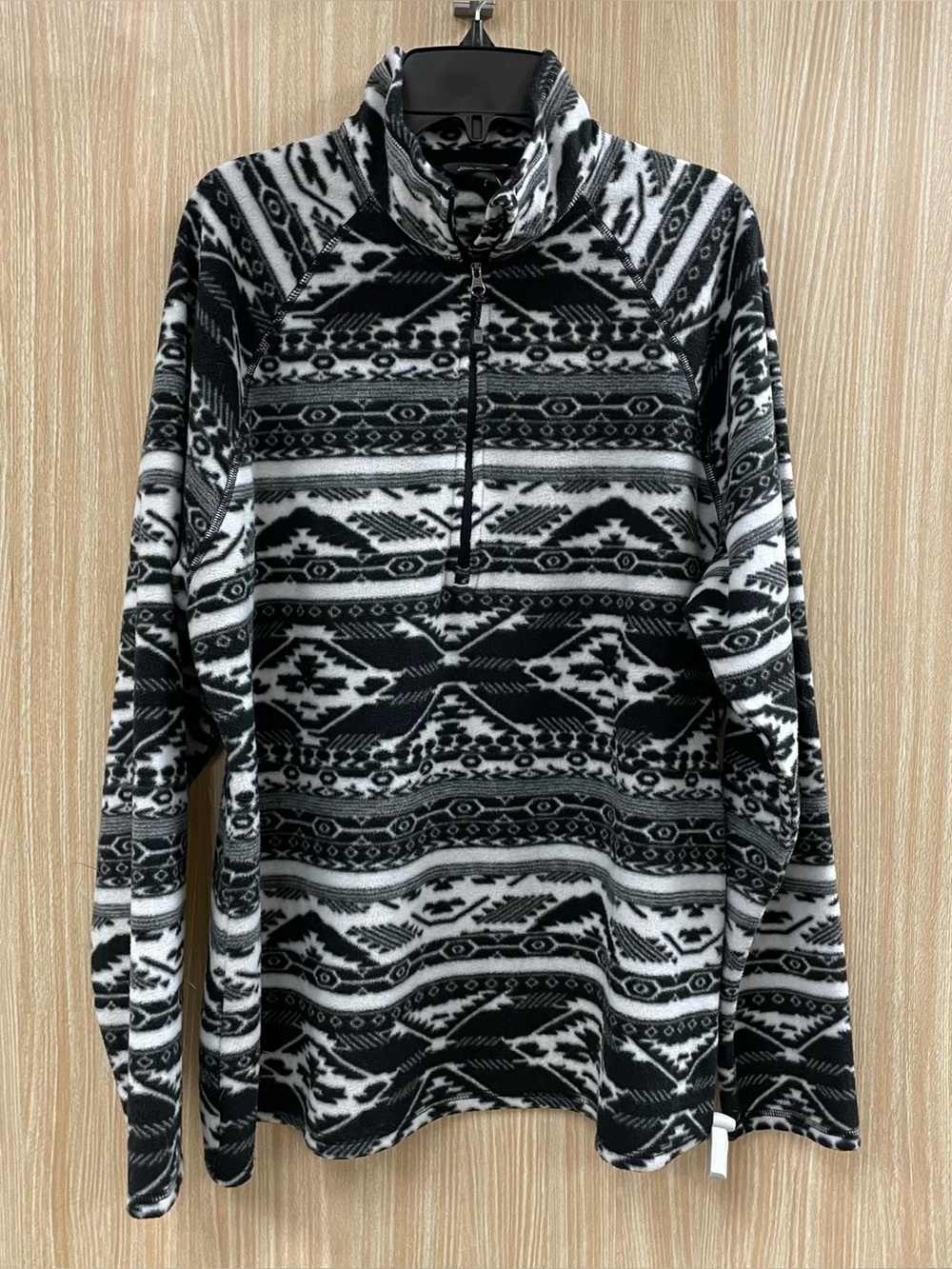 Eddie Bauer 1/4 Zip Black Print Fleece Pullover Size XL